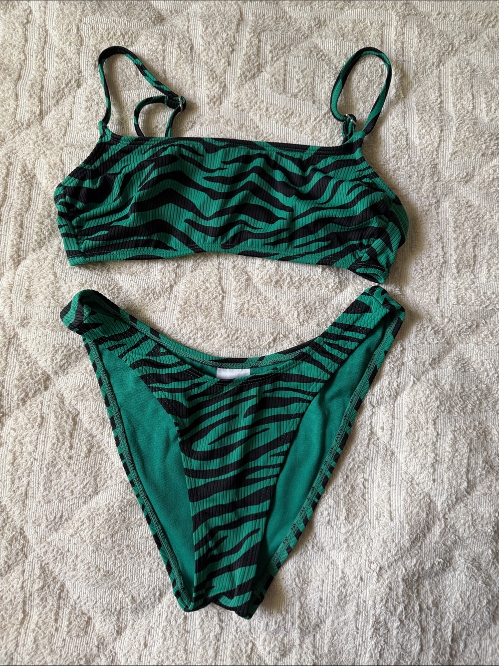 Xhilaration Green and Black Zebra Print Bikini Set